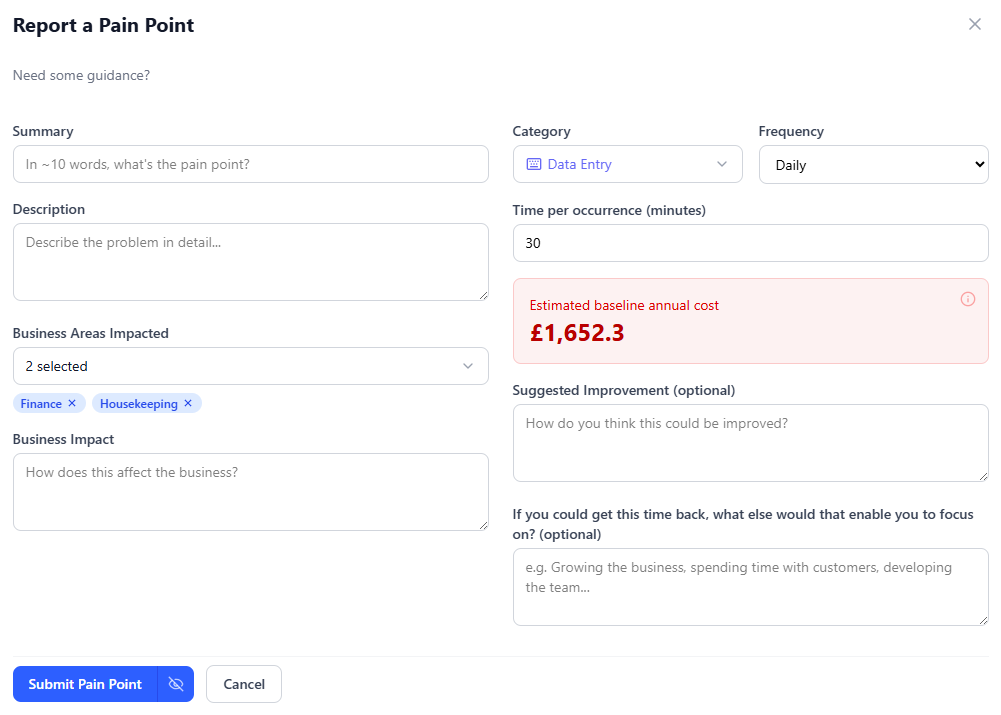 Submitting a pain point